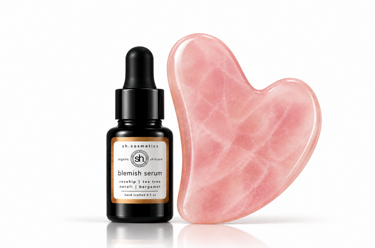 rose quartz gua sha ritual set customizable by serum.